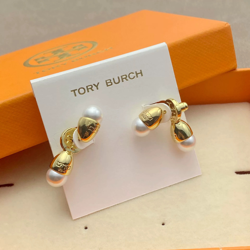 Tory Burch Two Tone Metal Pearl Drop Vintage Earrings